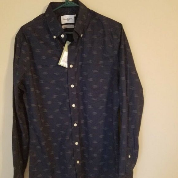 Men's Slim Fit Stretch Performance Long Sleeve Button-Down Shirt, XL, Navy - Picture 1 of 3